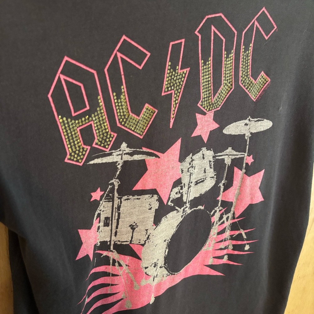 Rockmarc AC/DC Pink Drum Set Bedazzled T-shirt Sz XL - Picture 2 of 4